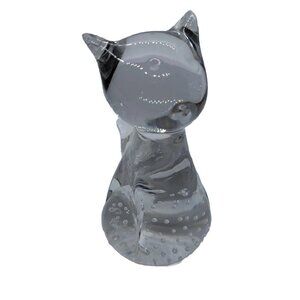 Art Glass Crystal Cat Figurine With Controlled Bubbles